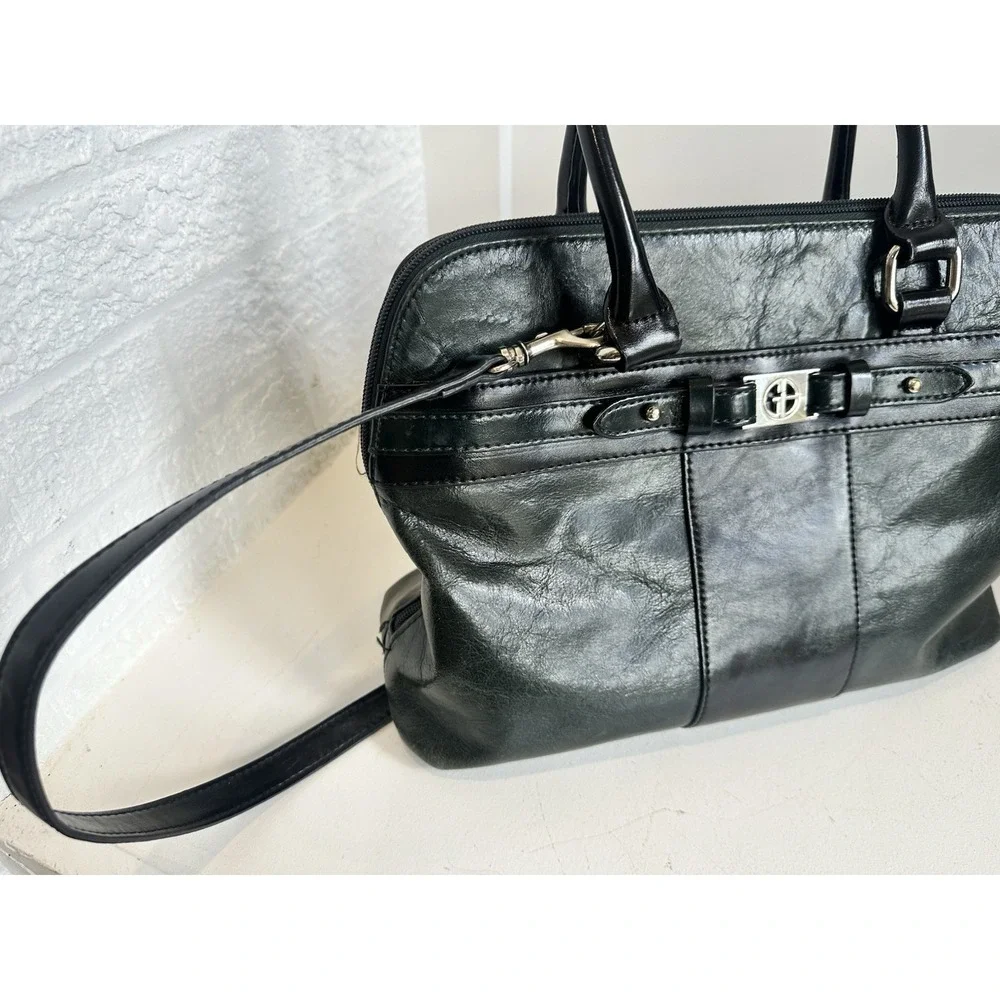 Giani Bernini Womens Forest Green & Black Buckle Hand Bag‎ Soft Leather